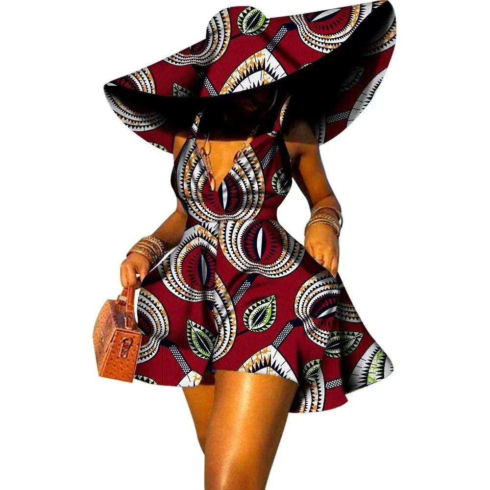 Sleeveless V Neck African Print Jumpsuit for Women