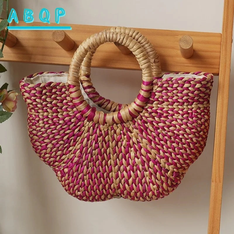 New Straw Woven Women's Bag Hand-woven Straw Women's Handbag Luxury Brand Personalized Fashionable Straw Beach Bag High Quality