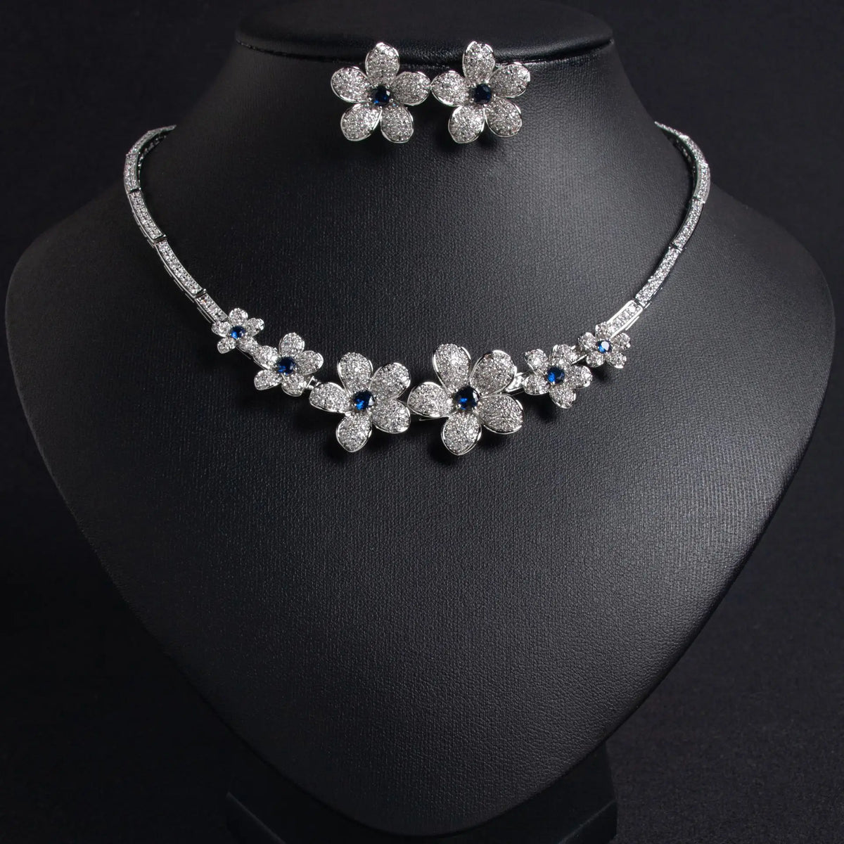 Zircon Flower Necklace And Earring Set