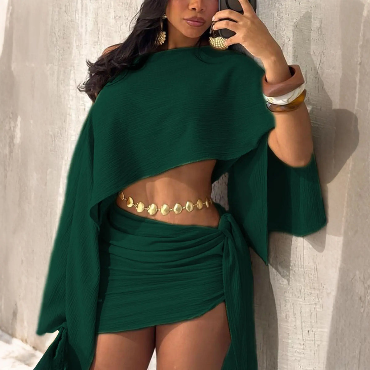 Elegant One Shoulder Crop Top and Mini Skirt Set for Women