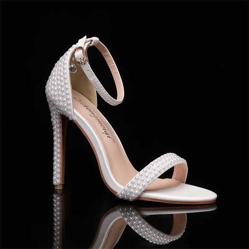 Elegant Pearl Beaded Mesh Bowknot Sandals for Women