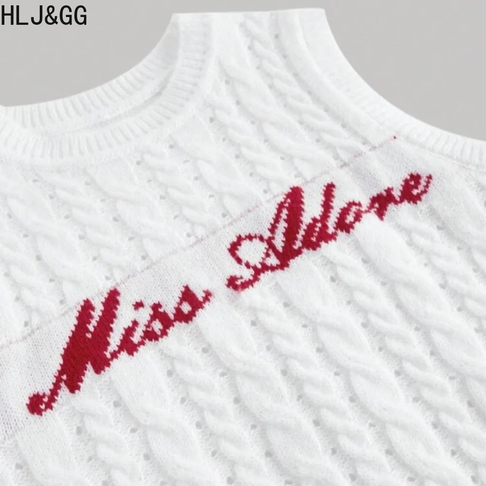 Letter Knit Crop Top Two Piece Set Streetwear for Women