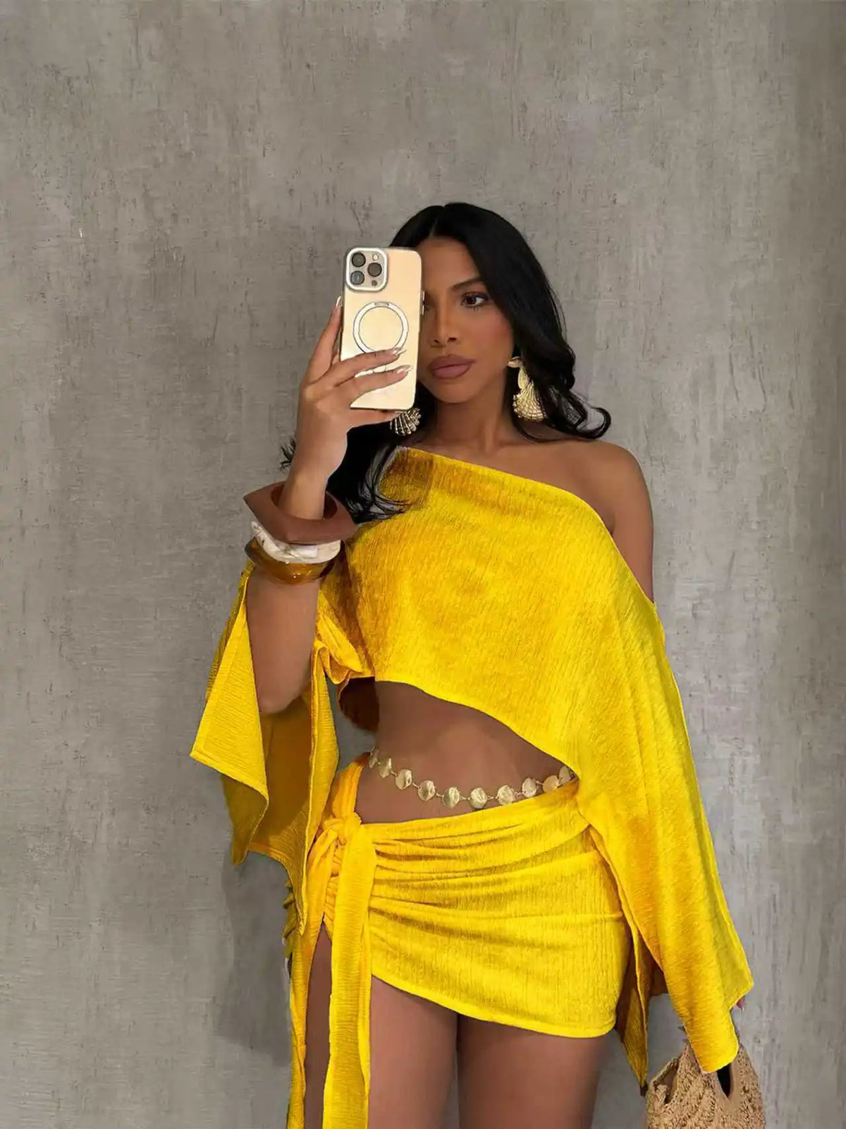 Elegant One Shoulder Crop Top and Mini Skirt Set for Women