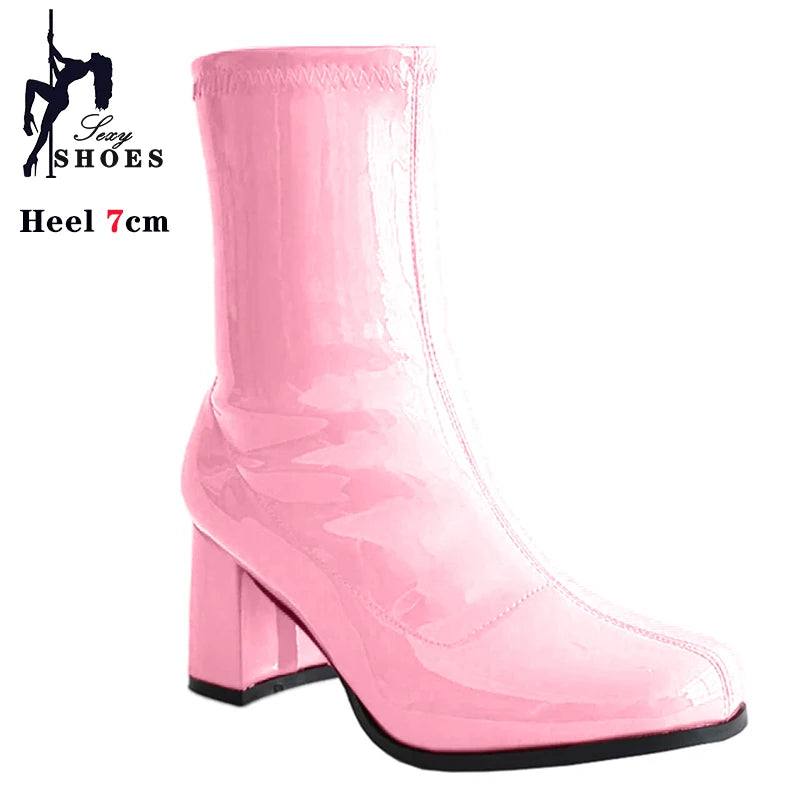 Leather Zip Round Toe Square Heel Ankle Boots for Women