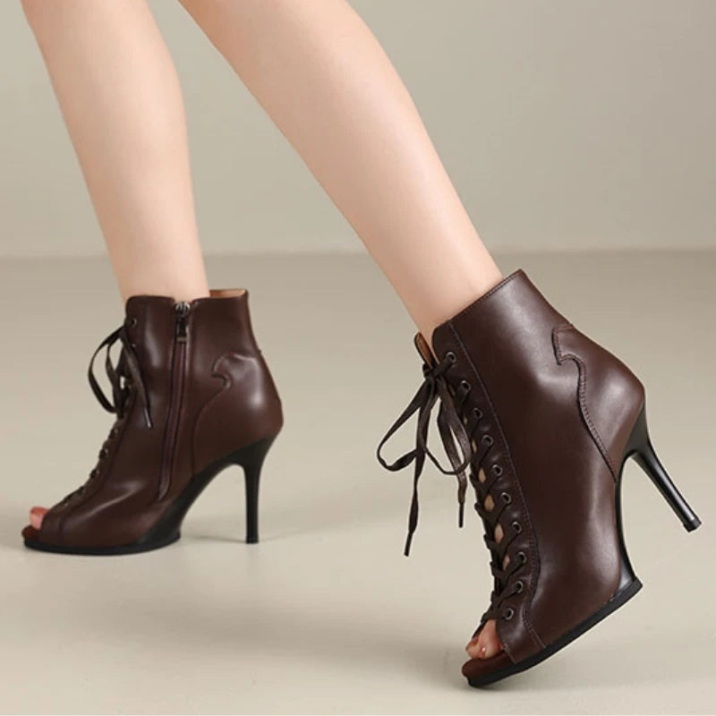 Peep Toe High Heel Zipper Ankle Boots
