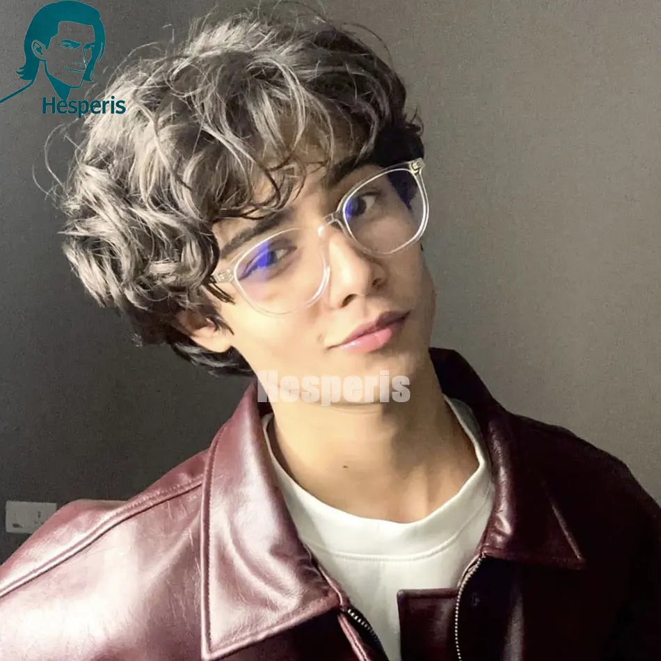 Glueless Short Curly Lace Front Wig In Natural Black For Men