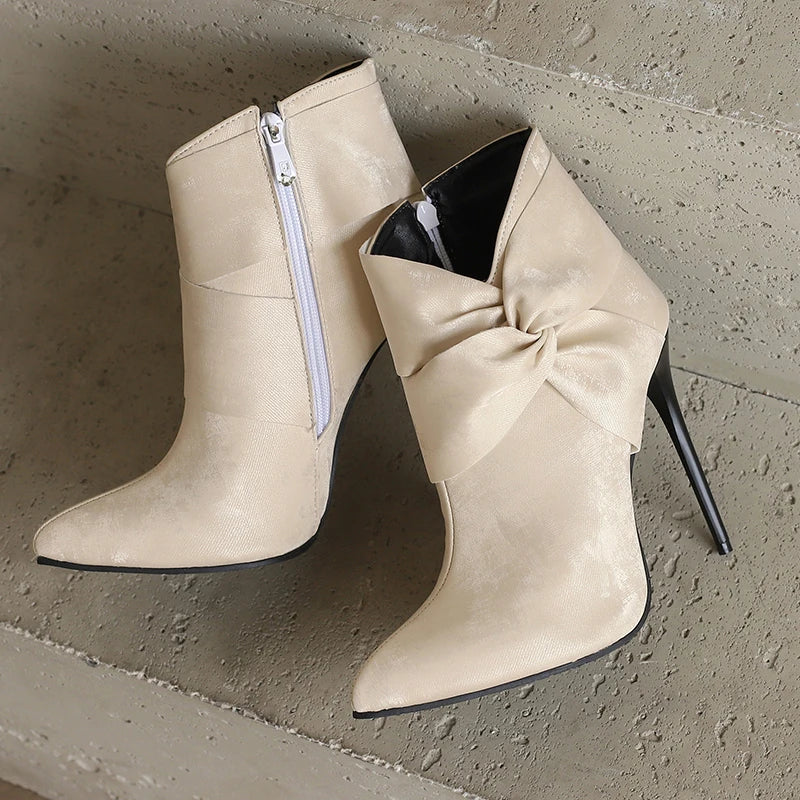 Elegant Bowknot Lace-Up High Heel Ankle Boots for Women