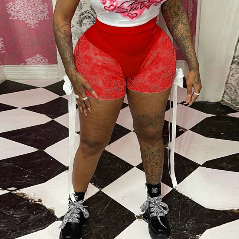 Lace Bow Bandage High Waist Shorts