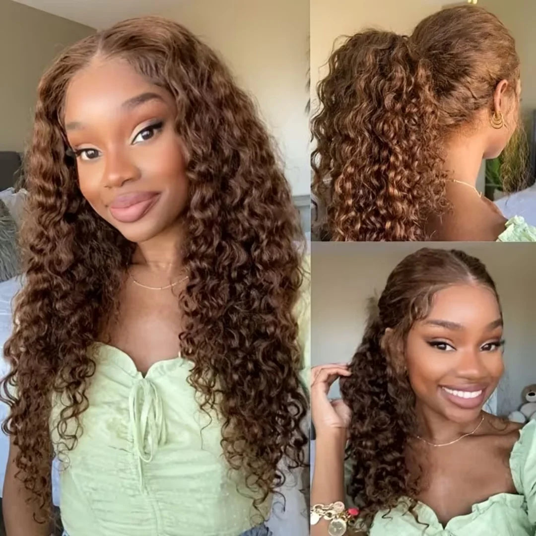 Curly Chocolate Brown Lace Front Human Hair Wig for Women