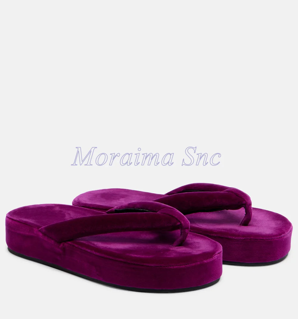Soft Thick Plush Velvet Platform Flip Flops for Women