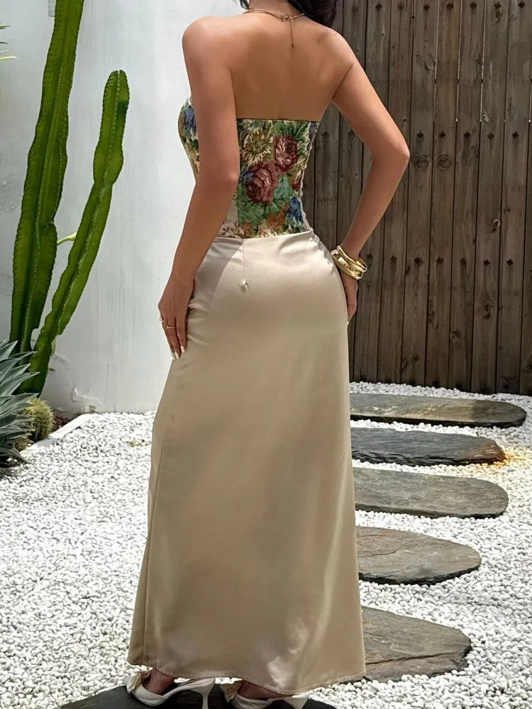 Elegant Strapless African Dashiki Maxi Dress for Women