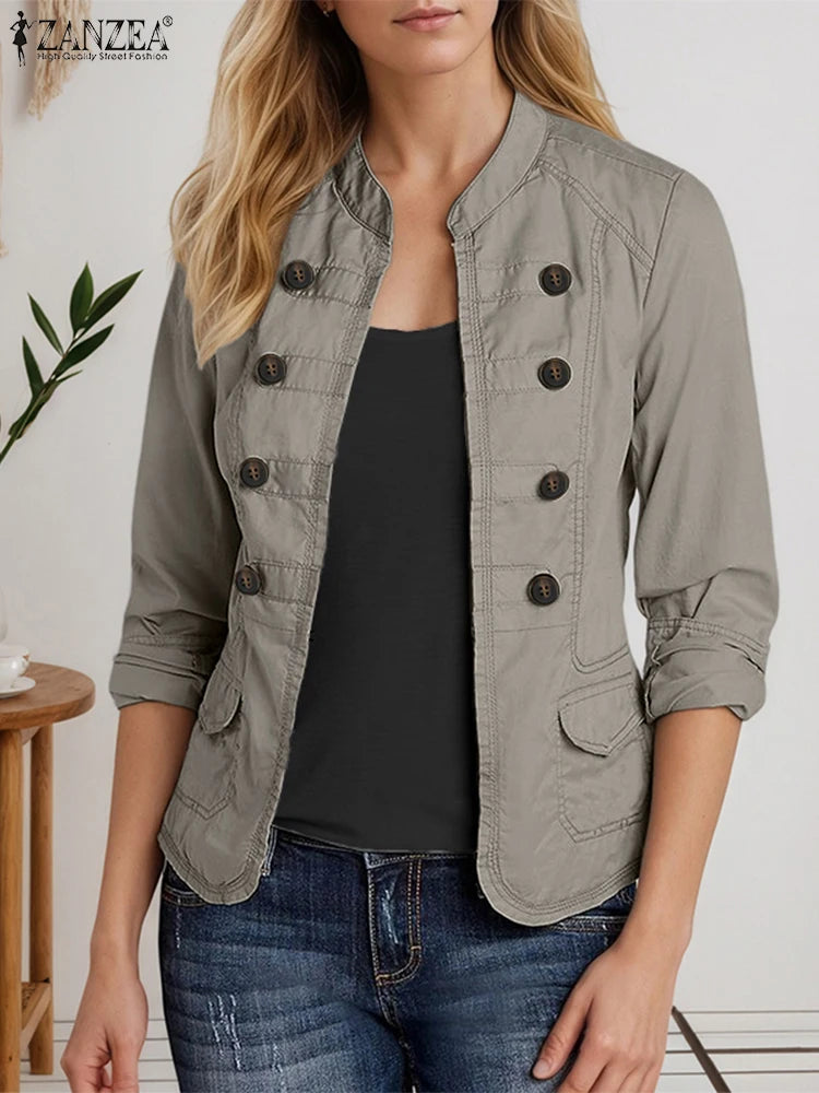 Lightweight Mandarin Collar Open Front Jacket for Women