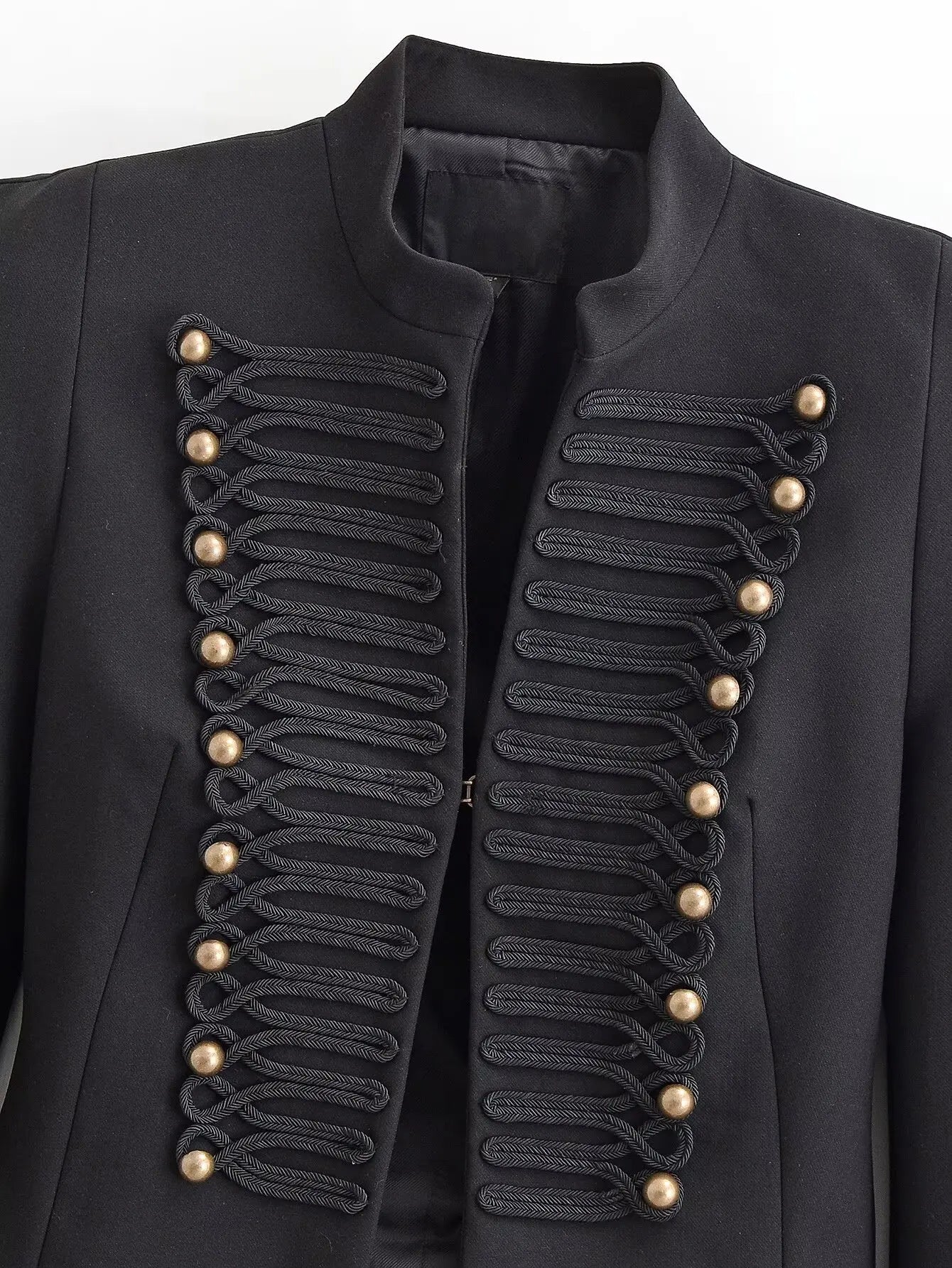 Elegant Black Stand Collar Double Breasted Jacket for Women