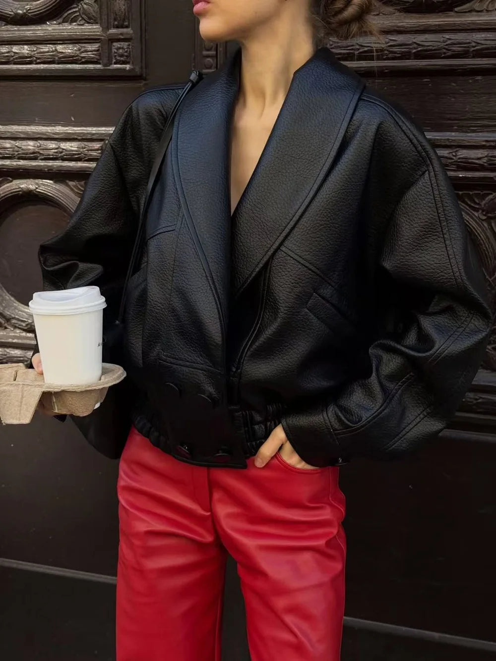 Autumn Winter PU Leather Loose Jackets Women Casual Fashion Lapel Buttons Pockets Short Coats Chic Streetwear Female Outwears