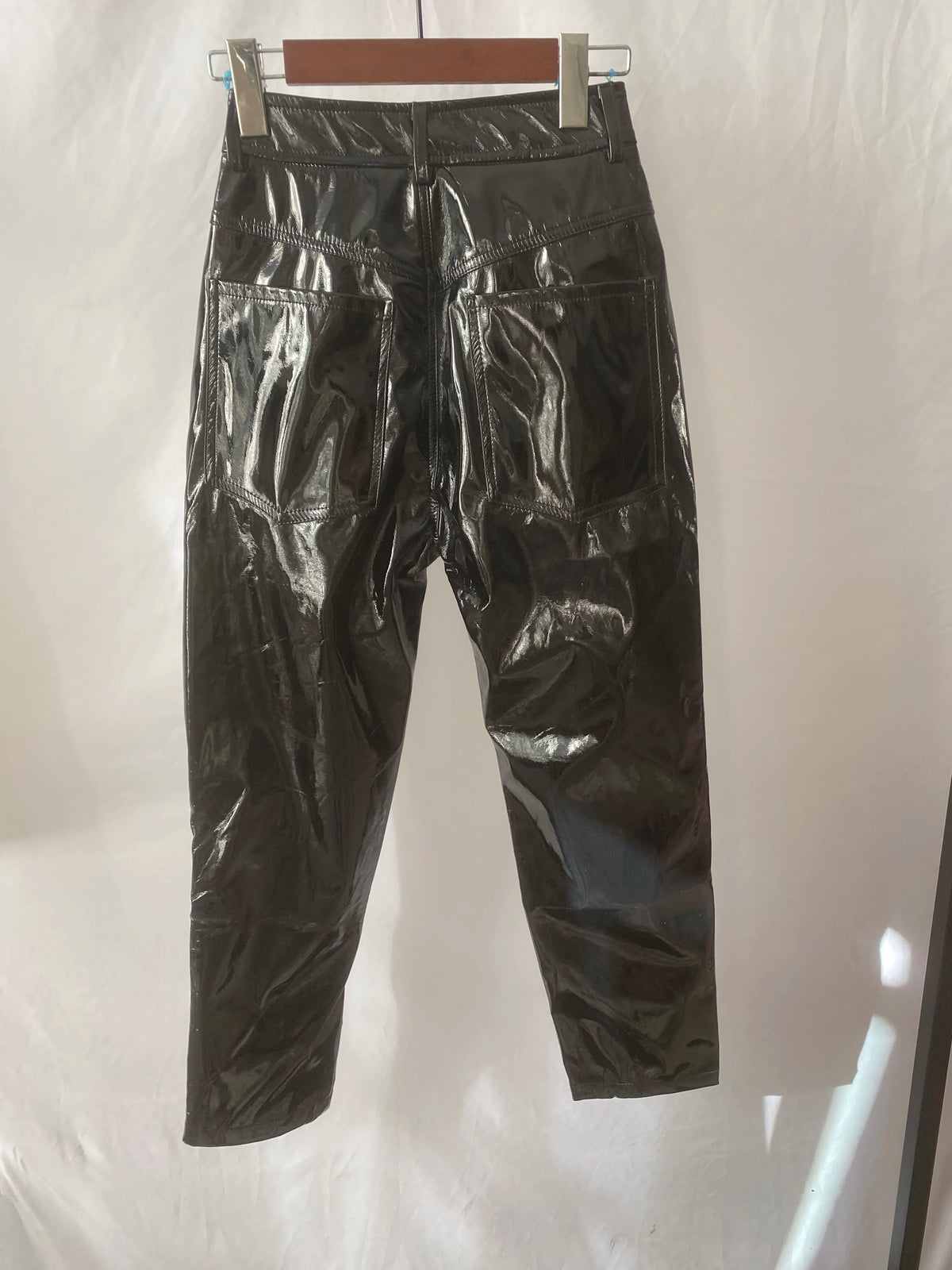 High Waisted Glossy Faux Leather Casual Pants For Women