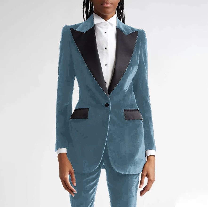 Classic Black Flannel Two Piece Business Suit For Women