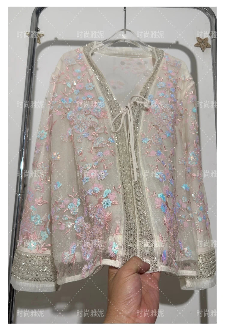 Fashion Heavy Sequin Beaded Women's Versatile Loose Trendy Embroidered Cardigan Top 2025 Autumn New Commuter Jacket