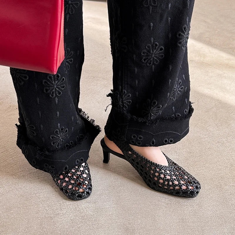 Handmade French Style Cut Out Weave Sandals for Women