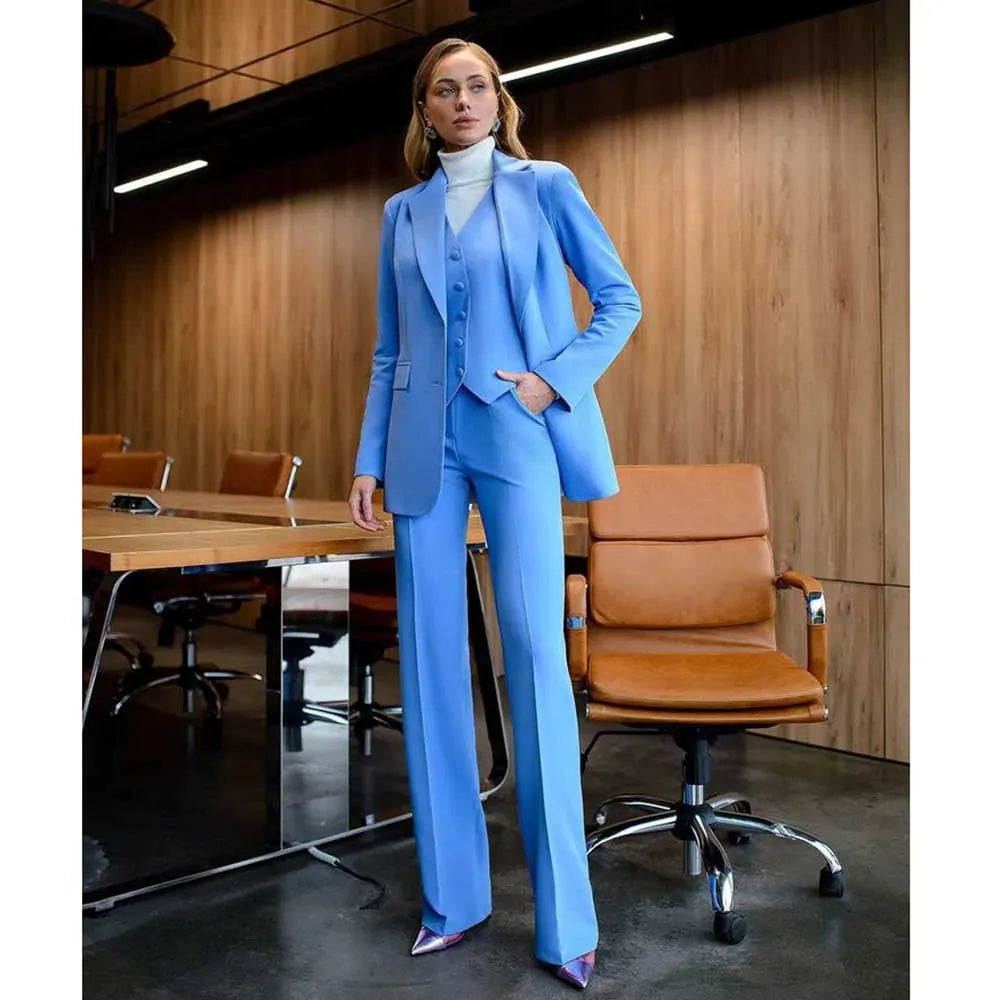 Luxury Purple Blue Women's Kit Suits 3 Piece Jacket Pants Vest Notch Lapel Female Clothing Slim Fit Smart Office Lady's Sets