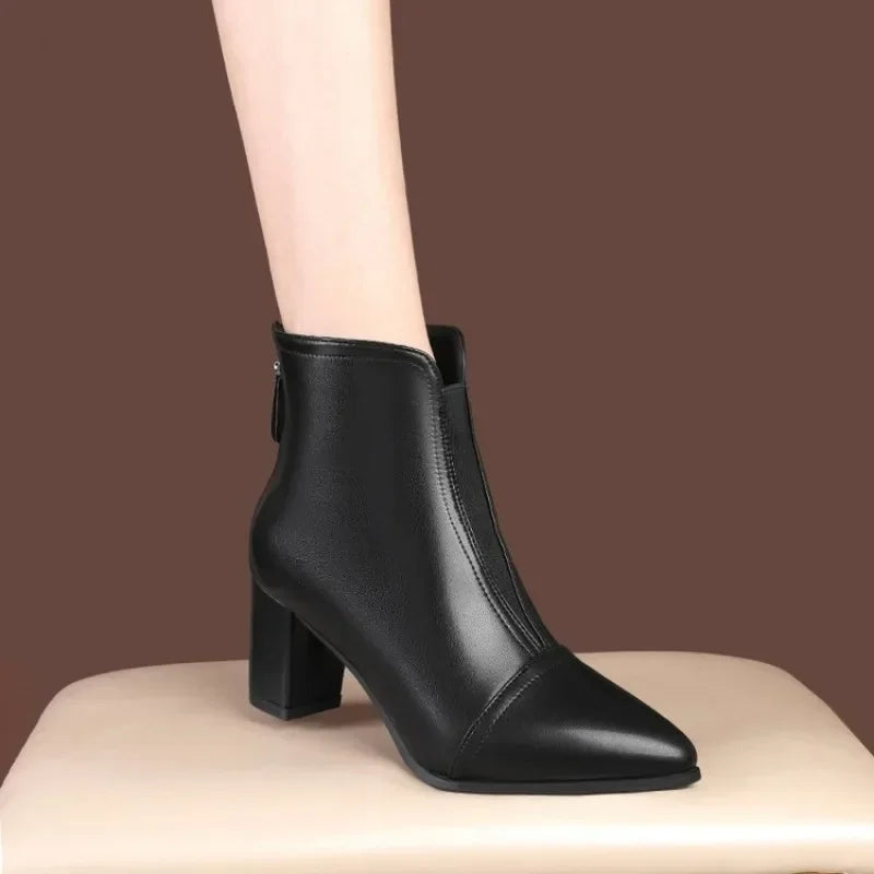 Stylish Faux Fur Trim Platform Low Heel Boots For Women