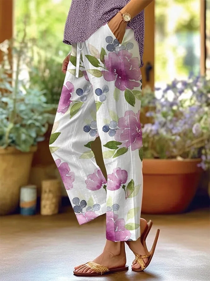 Elegant Printed Loose Ankle-Length Casual Pants for Women