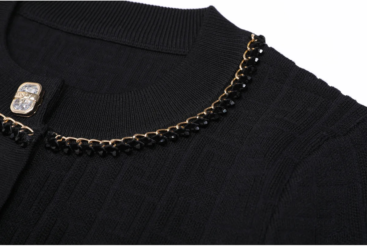 High-End Fashion Knitted Dress Set Autumn New Long Sleeve Single-Breasted Cardigan Coat Suspender Dress Women Two-Piece Set