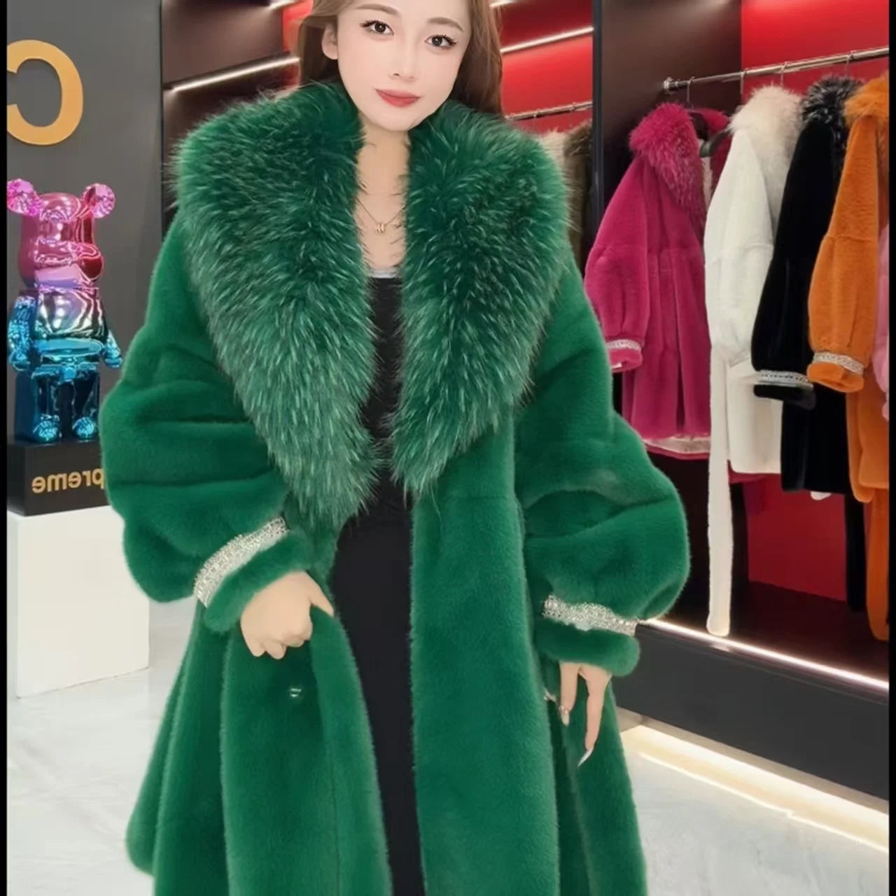 Faux Fur Coat for Women,Turn-down Collar,Loose Thicken Warm Jacket,Female Clothes,Adjustable Waist,New ,Winter