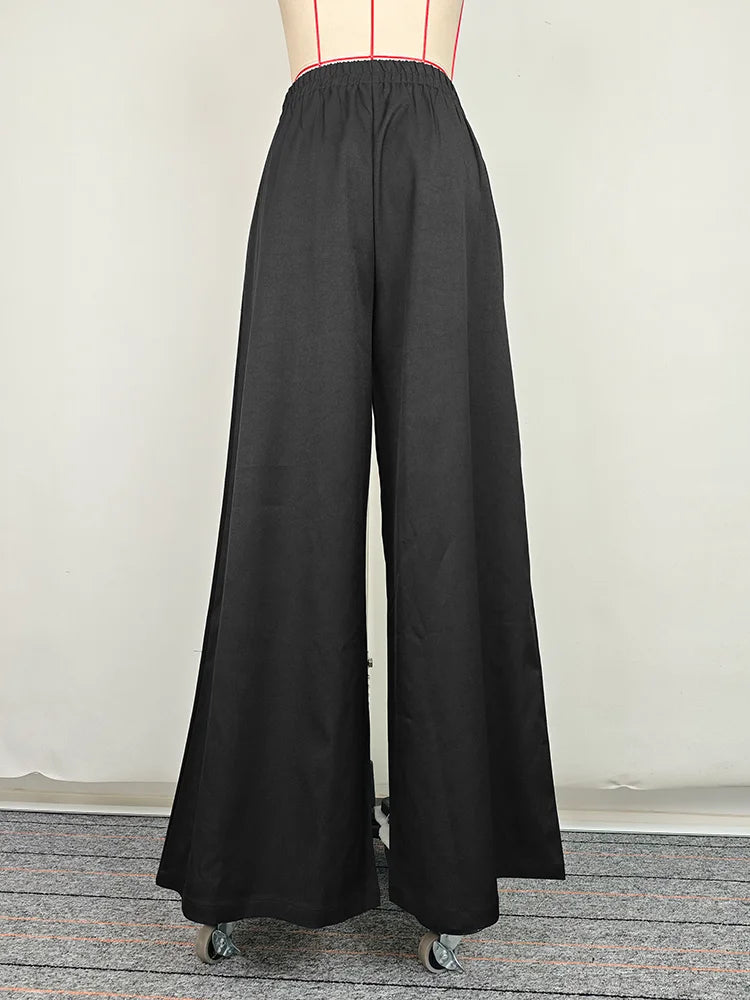 Beautyblue Women Loose Trousers Black Wide Leg Pants 2025 Fashion Spring Pocket Solid Color Casual Floor Mopping Bottoms Female