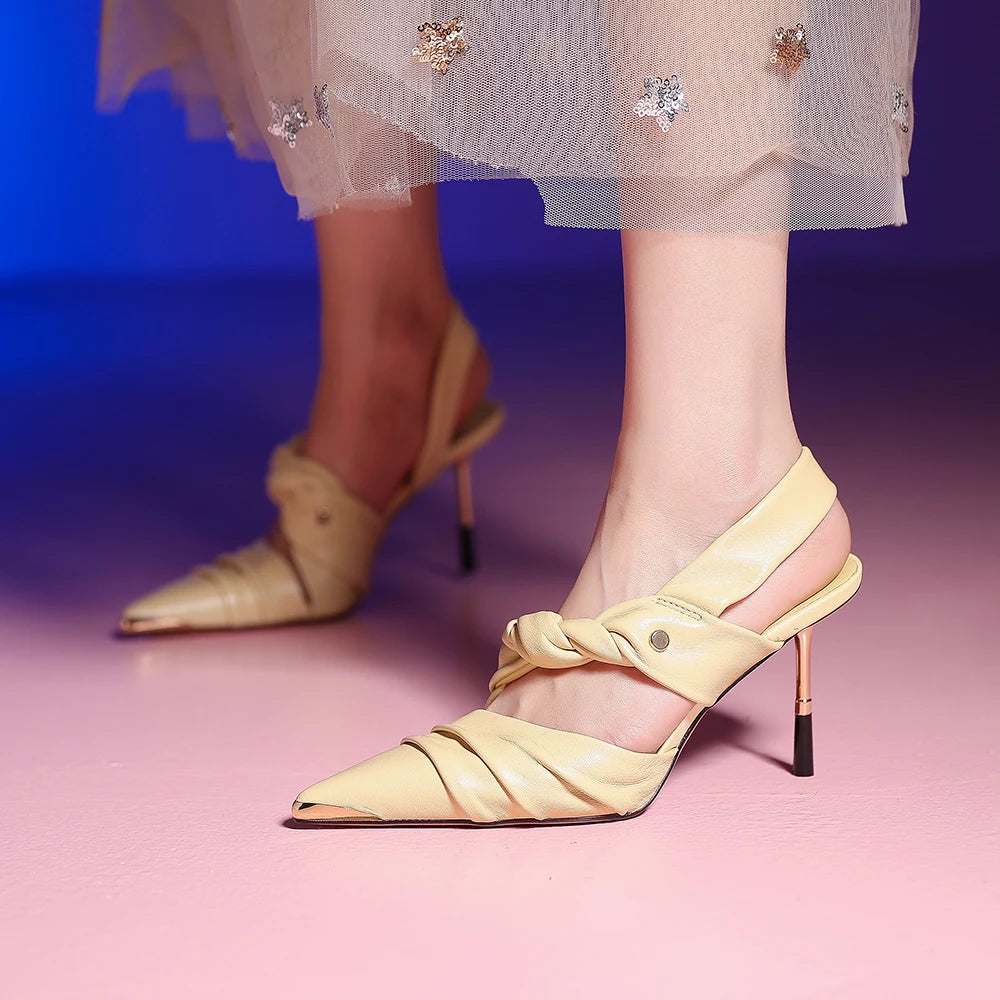 Elegant Real Leather Narrow Band Sandals for Women