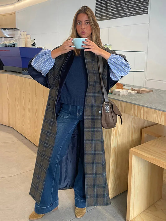 Double Breasted Women's Woolen Cape Overcoat Elegant Short Sleeve Oversize Female Coat 2025 Autumn Winter New Lady Stretwears