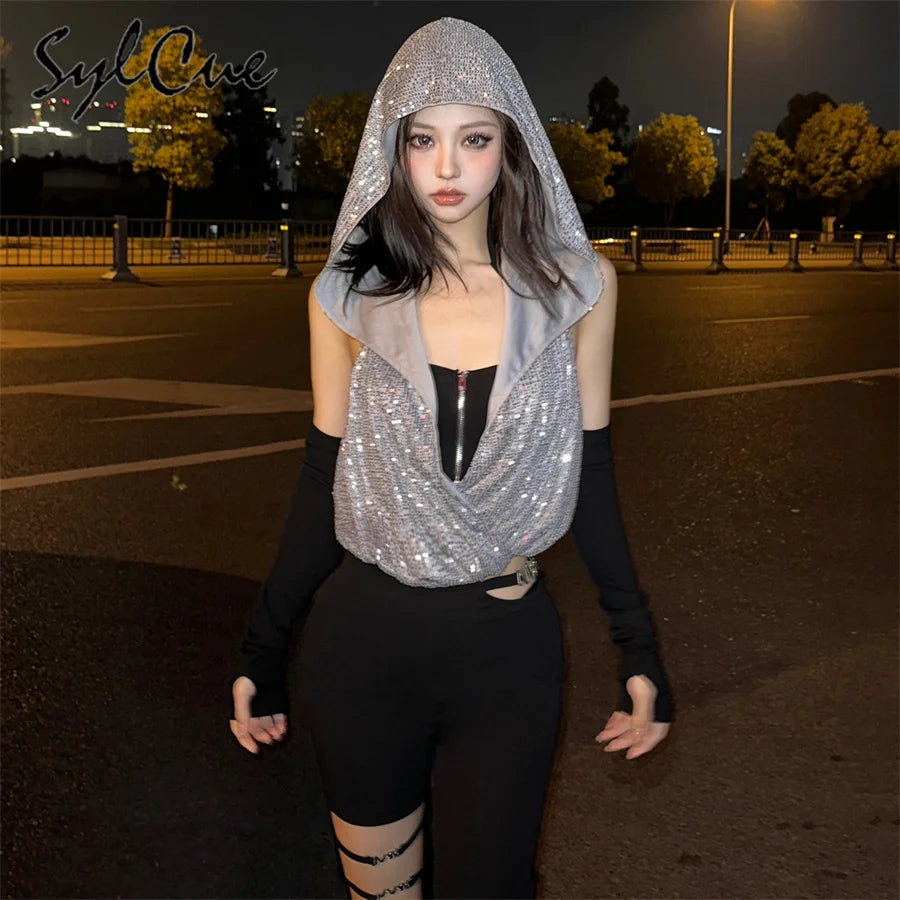 NIBBER 2026 Spring New Contrast Color Fashionable Personalized High Street All-match Stacked Cool Casual Women's Hooded Top Suit