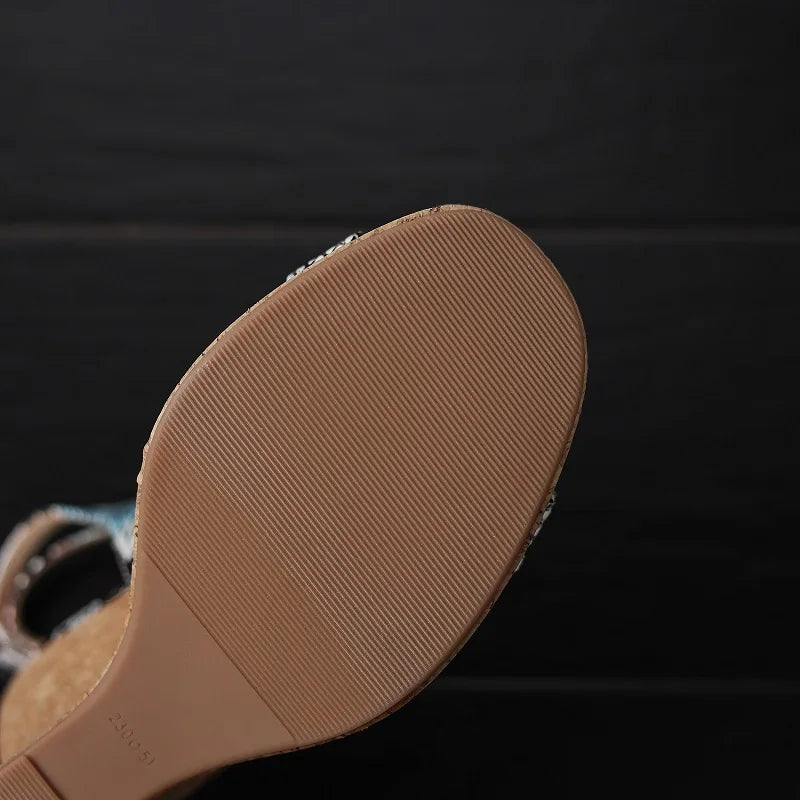 Snakegrain Textured Buckle Platform Wedge Sandals for Women