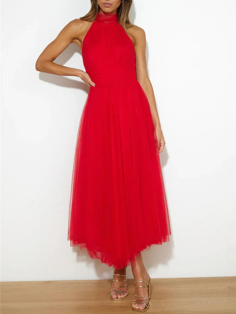 Elegant Lantern Sleeve V Neck Maxi Dress for Women