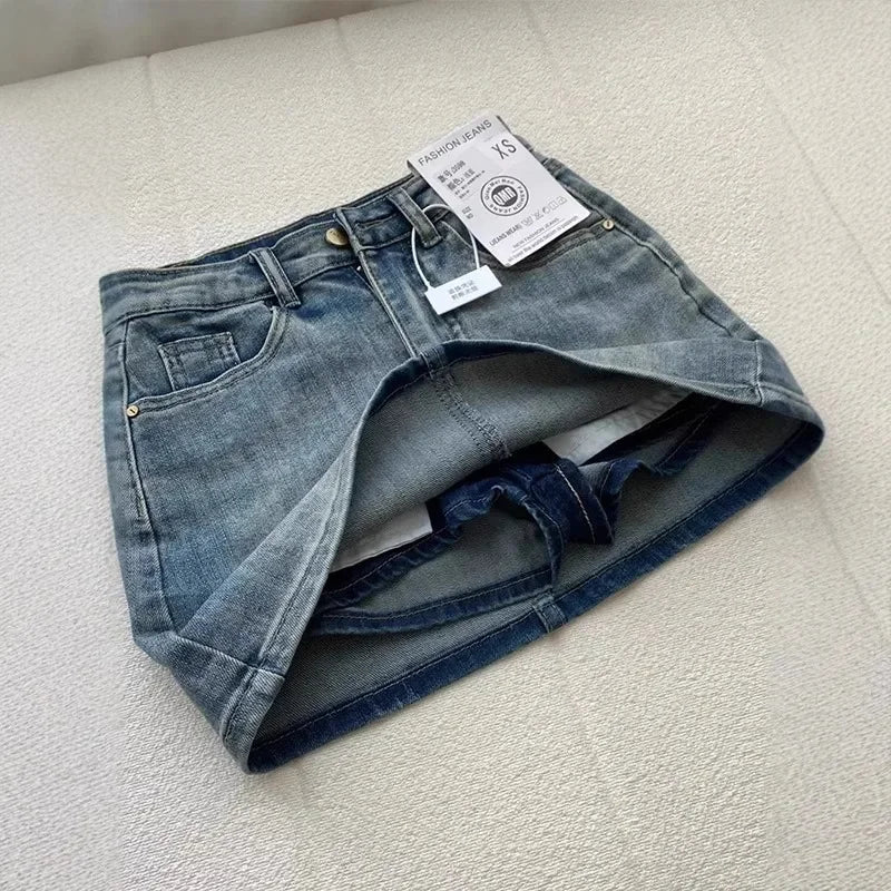 American Vintage High-Waisted Denim Skirt Fashion High Street Hot Girl Denim Half Skirt Vintage Y2k A-line Denim Skirt Women