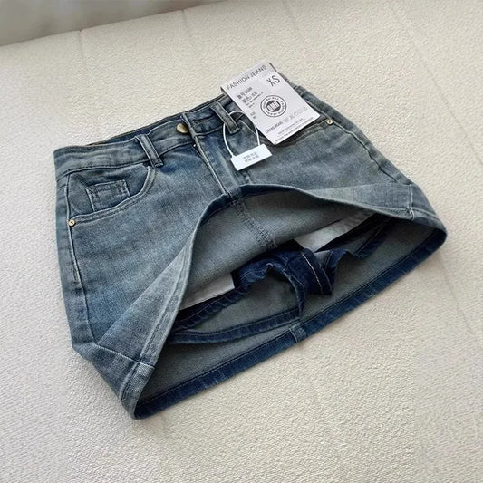 American Vintage High-Waisted Denim Skirt Fashion High Street Hot Girl Denim Half Skirt Vintage Y2k A-line Denim Skirt Women