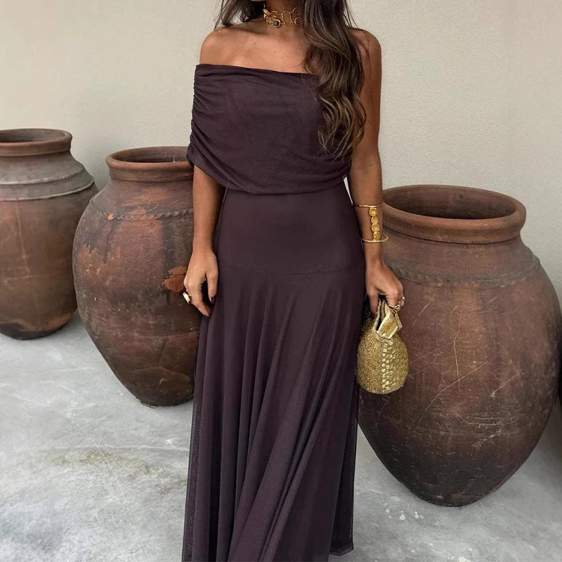 Elegant Sleeveless Mesh Spliced Maxi Dress for Women