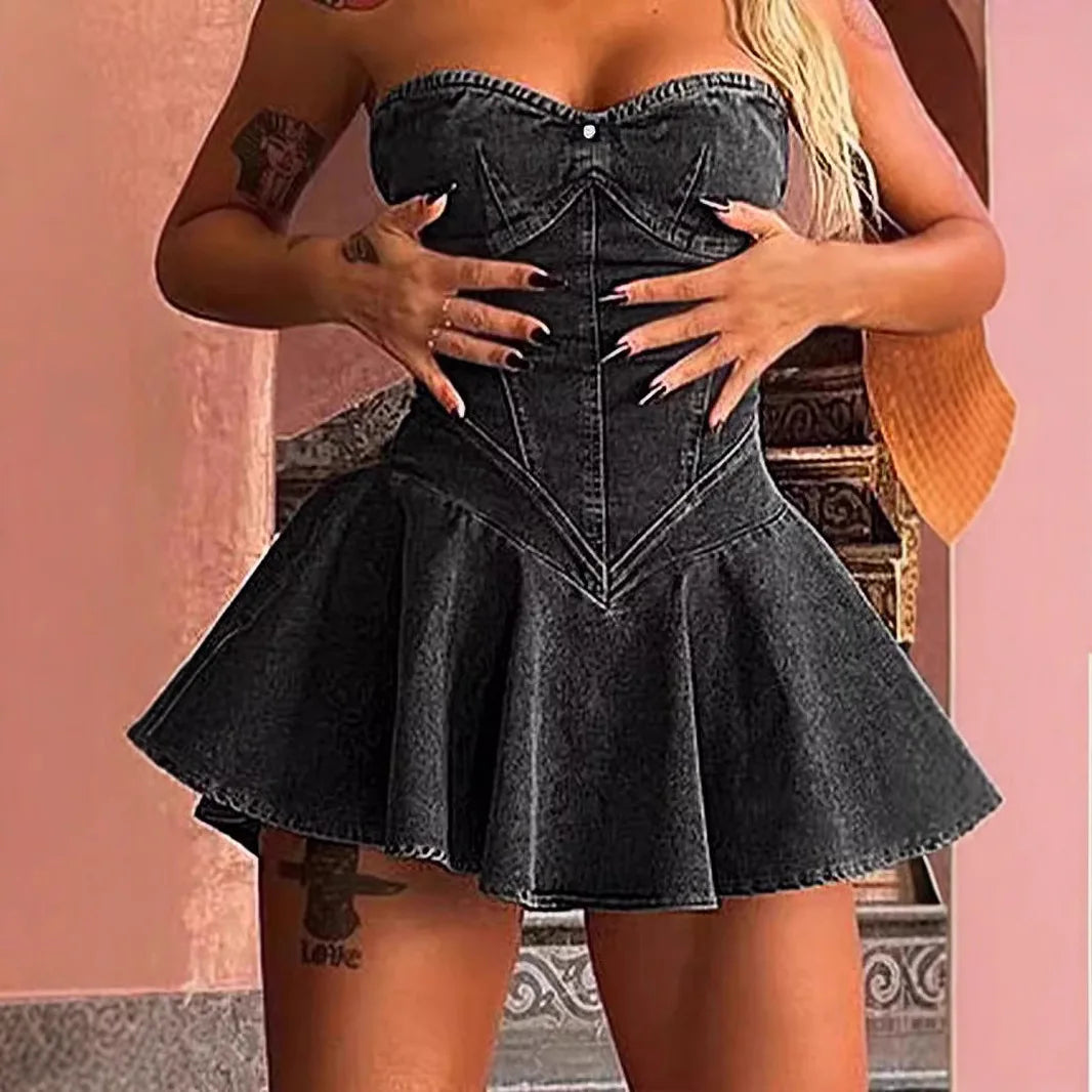 Strapless Backless Denim Mini Dress