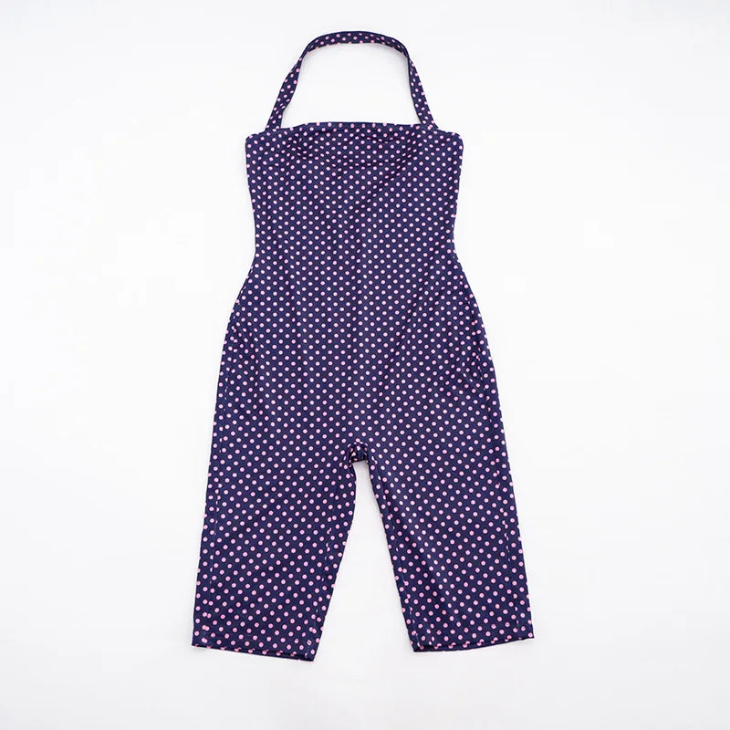 Polka Dot Halter Backless Bodycon Romper for Women