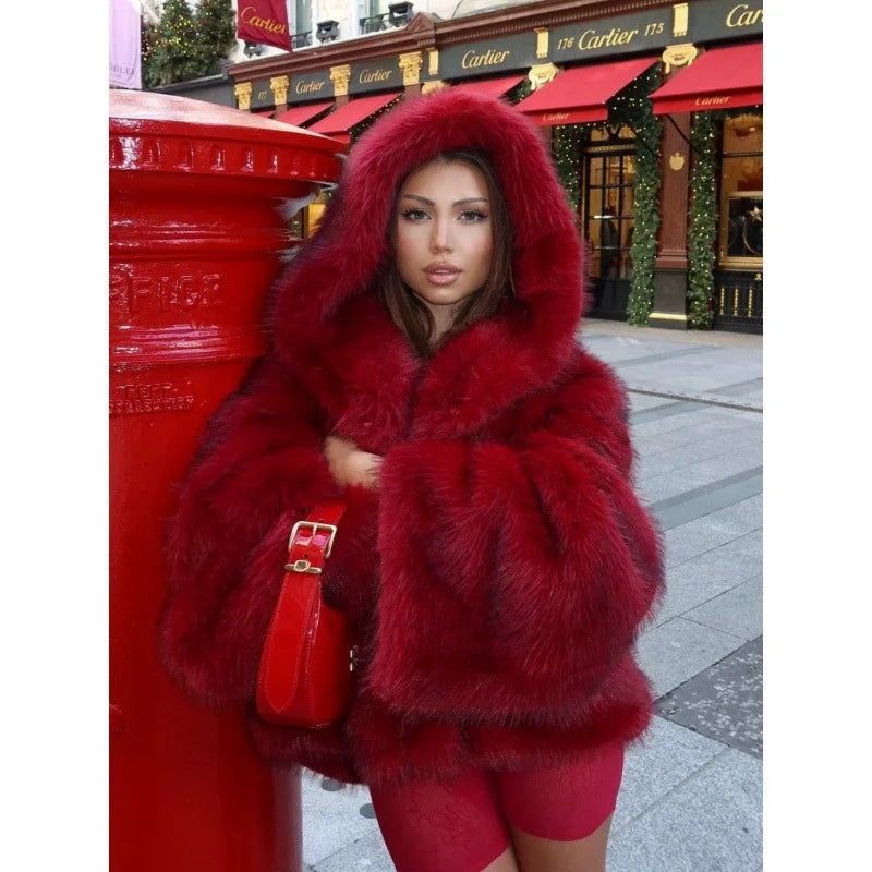 Hooded Faux Fur Coat
