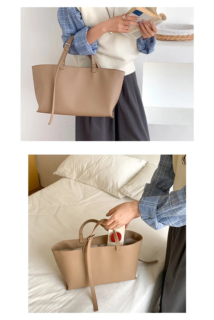 Large Capacity PU Leather Casual Soft Tote Bag for Women