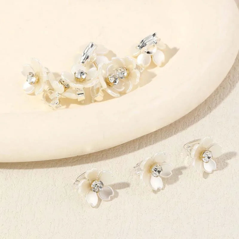 White Petal Rhinestone Hair Rings