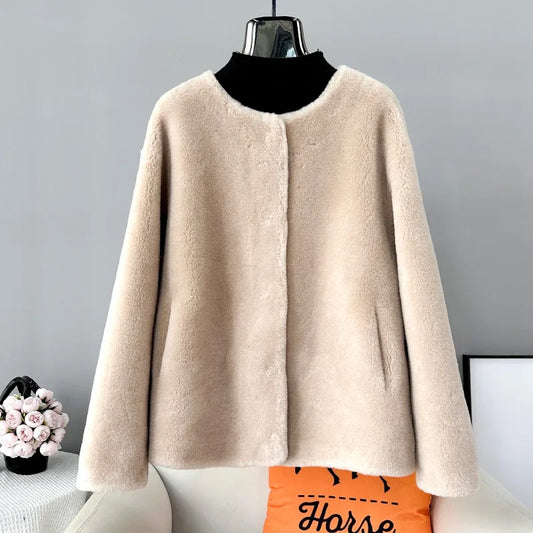 Real Shearling Wool Coat