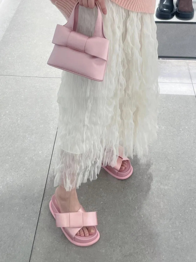 Cute Butterfly Knot Platform Slide Sandals for Women