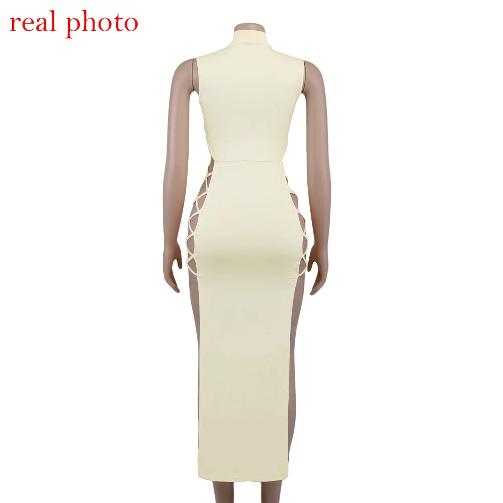 Cryptographic Elegant Black Sleeveless Bandage Sexy Dress for Women Club Party Backless Tank Dresses Skinny Fashion Summer 2025