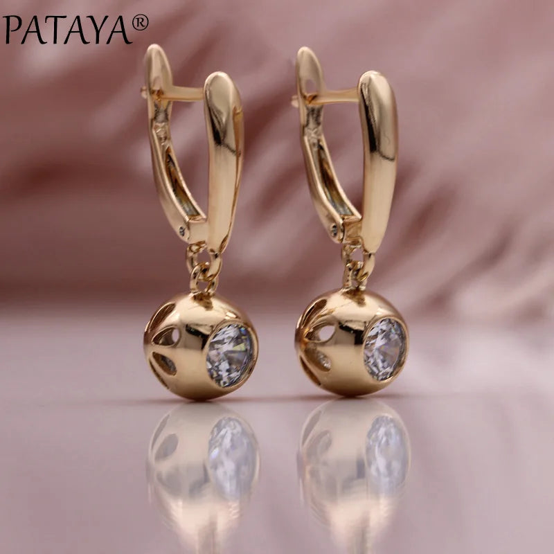 Rose Gold Zircon Hollow Ball Drop Earrings for Women