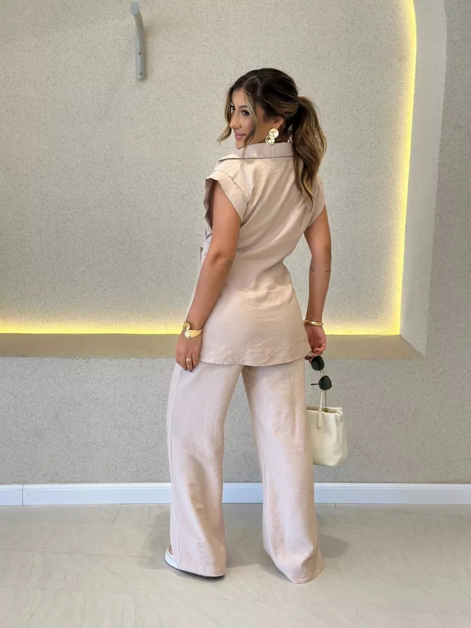Sleeveless Turn-Down Collar Two-Piece Set for Women