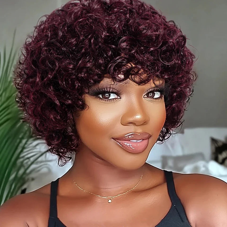 Short Kinky Curly Pixie Bob Human Hair Wig for Women