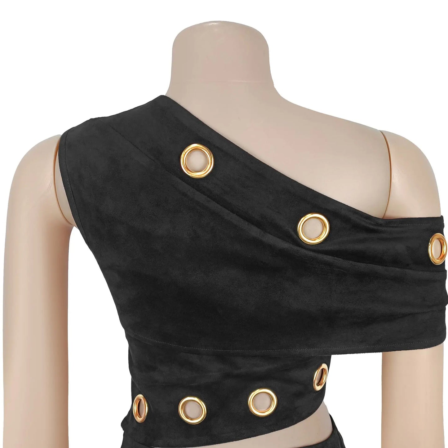 Hollow Out Skew Collar Crop Top and Skirt Two Piece Set for Women