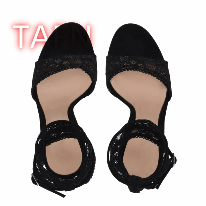 Elegant Lace Strap Open Toe Cushioned Sandals for Women
