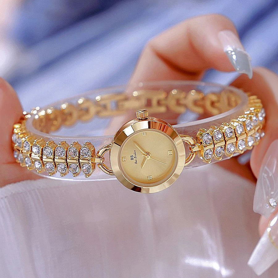 Small Diamond Accent Gold Chain Quartz Watch for Women